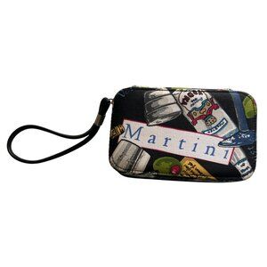 Martini-Themed Mini Travel Jewelry Case With Zipper Closure & Wristlet Strap